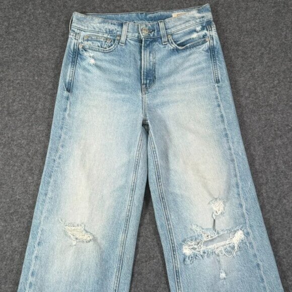 AYR Secret Sauce Comfort Stretch Wide Leg Jeans Light Wash Distressed Sz 25S Lux - Picture 3 of 14